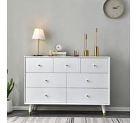 FGNIXLN Cómoda blanca con 7 cajones - Aparador de madera para dormitorio, salón, pasillo, tocador 116 x 40 x 80,5 cm - Cajonera con mucho espacio de almacenamiento, moderna y estable