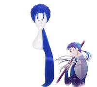 FGO Fate Grand Order Caster Cu Chulainn Pelucas de Cosplay Azul Largo Lacio Pelo Sintético Disfraz de Halloween Party Play Pelucas Para Hombres MZ-517