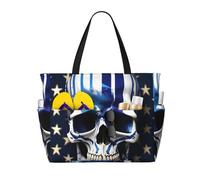 FGPkjh Bolsa de viaje impermeable con estampado de calaveras y estrellas de rayas azules, ligera, plegable, para gimnasio, pícnic, vacaciones