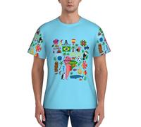 FGPkjh Camiseta de manga corta con estampado de mapa de América del Sur con iconos para hombre, clásica, moderna, cómoda, para gimnasio, entrenamiento, actividades deportivas, Negro, L