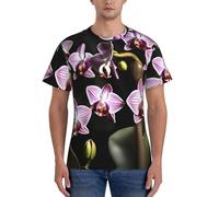 FGPkjh Camiseta de manga corta con estampado de orquídea acampanada para hombre, cómoda, para gimnasio, entrenamiento, actividades deportivas, Negro, L
