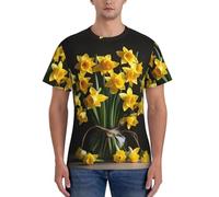 FGPkjh Camiseta de manga corta con estampado de ramo de narcisos para hombre, clásica, moderna, cómoda, para gimnasio, entrenamiento, actividades deportivas, Negro, L