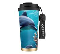 FGPkjh Hermosa taza de viaje de acero inoxidable con estampado de delfines del mundo submarino para oficina, camping, taza de café y bebidas