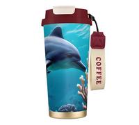 FGPkjh Hermosa taza de viaje de acero inoxidable con estampado de delfines del mundo submarino para oficina, camping, taza de café y bebidas