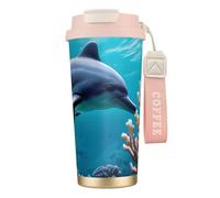 FGPkjh Hermosa taza de viaje de acero inoxidable con estampado de delfines del mundo submarino para oficina, camping, taza de café y bebidas
