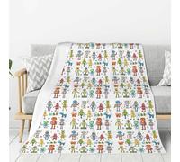 FGPkjh Manta de franela con estampado de robots de dibujos animados, suave, acogedora, para sofá, cama, sala de estar, hogar, camping, viajes, vacaciones