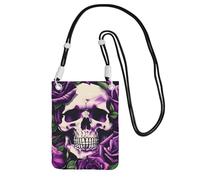 FGPkjh Many - Bolso cruzado para teléfono con estampado de calavera de rosa morada, resistente al agua, para mujeres y hombres, accesorio de viaje para correr, Black, Talla única