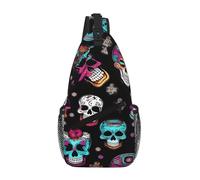 FGPkjh Sugar And Skulls - Mochila ligera con estampado de calaveras, bolsa cruzada en el pecho para viajes en diagonal para correr aventuras al aire libre
