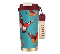 FGPkjh Taza de viaje de acero inoxidable con estampado de mariposas voladoras de gallina entre flores para oficina, camping, café, recipiente para bebidas