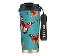 FGPkjh Taza de viaje de acero inoxidable con estampado de mariposas voladoras de gallina entre flores para oficina, camping, café, recipiente para bebidas