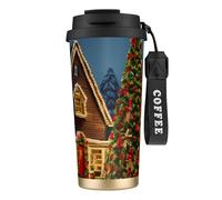 FGPkjh Taza de viaje de acero inoxidable con estampado de pueblo de carnaval de Navidad para oficina, camping, taza de café y bebidas