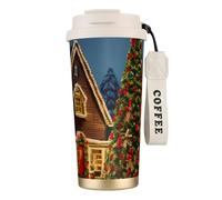 FGPkjh Taza de viaje de acero inoxidable con estampado de pueblo de carnaval de Navidad para oficina, camping, taza de café y bebidas