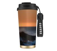 FGPkjh Taza de viaje de acero inoxidable con impresión de Last Sun Rays of Over The Sea Waves para oficina, camping, taza de café, recipiente para bebidas