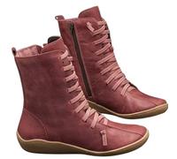 FGRID Botas de cuña con Soporte para el Arco para Mujer, Botines Casuales de Cuero con Cordones y tacón bajo, Botines para Caminar de PU con Cremallera Lateral para Invierno,Rojo,35