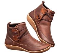 FGRID Botines con Soporte para el Arco del pie para Mujer, Botines Casuales sin Cordones tacón bajo para Caminar, Botas Chelsea Planas de Pantorrilla Ancha sólidas para Invierno,Marrón,38