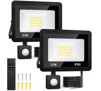 FGRYB 2 Lámparas LED de Exterior Detector de Movimiento, 30W 2500 LM Luz Exterior de Control Remoto, IP66 Impermeable Lampara Exterior 6500K Blanco Frío Ideal para Patios Garajes Jardines