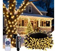 FGRYB Luces para árbol de Navidad, batería recargable, 15 m, 150 LED, luces exteriores blancas cálidas navideñas con mando a distancia, cadena luminosa exterior navideña para Balkon Garten Party