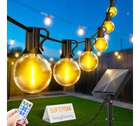 FGRYB Luces Solares LED Exterior Jardin 15M/30FT - Luz Solar Exterior Jardin IP65 Impermeable 20+1 G40 LED Plástico Bombillas con Control Remoto 8 Modos para Garten Patio Terraza Fiesta