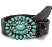 FGSS Western Cowboy-Cowgirl-Leather Belts - Cinturones de cintura grabados para mujeres y hombres, color turquesa con hebillas para cintura de 71 cm a 99 cm, Negro, for 71CM-99CM Waist