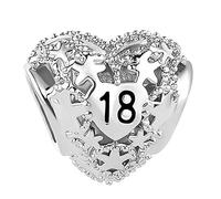 FGT 13 16 18 21 30 40 50 60 Love Heart Birthday Anniversary Bead Charm Compatible con Pandora Charms Moments Pulseras Silver Sparkling Star, taille unique, Cobre Zirconia cúbica, Circonita cúbica