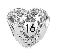 FGT 16 18 Cake Birthday Charm Compatible with Pandora Moments Bracelets Star Heart Bead Granddaughter Daughter Sister Girlfriend BFF
