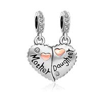 FGT 2PCs Mother Daughter Son Love Heart Dangle Charm fits Pandora Bracelets Women Girls Family Bead Christmas Birthday Mothers Day