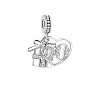 FGT Abalorio brillante con forma de corazón de 13, 16, 18, 21, 30, 4, 50 y 60, compatible con pulseras Pandora, para mujer, familia, amor, cumpleaños, aniversario, circonita cúbica, talla única, Cobre