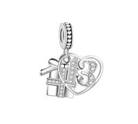FGT Abalorio brillante con forma de corazón de 13, 16, 18, 21, 30, 4, 50 y 60, compatible con pulseras Pandora, para mujer, familia, amor, cumpleaños, aniversario, circonita cúbica, talla única, Cobre