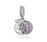 FGT Abalorio colgante de árbol genealógico brillante compatible con pulseras Pandora Charms Moments de plata, talla única, Cobre, No es una piedra preciosa