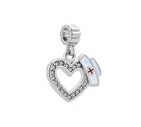 FGT Abalorio colgante de corazón con diseño de gorro de enfermera, compatible con pulseras Pandora, regalo de cumpleaños para mujeres, esposa, hija