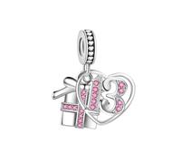 FGT Abalorio colgante de corazón con piedras natales brillantes para 13 cumpleaños, aniversario, celebración, amor, compatible con pulseras Pandora, Moments y pulseras de circonita cúbica