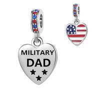 FGT Abalorio colgante de corazón con texto en inglés "Military I Love U.S.A", compatible con pulseras Pandora, familia, Navidad, cumpleaños, regalo para mujeres, hermana, papá, esposa, madre