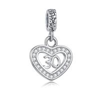 FGT Abalorio colgante de corazón de 13, 16, 18, 21, 30, 40, 50, 60, 65, 70, compatible con pulseras Pandora, aniversario, Navidad, cumpleaños, regalo para mujeres e hijas, talla única, Metal, No es