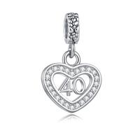 FGT Abalorio colgante de corazón de 13, 16, 18, 21, 30, 40, 50, 60, 65, 70, compatible con pulseras Pandora, aniversario, Navidad, cumpleaños, regalo para mujeres e hijas, talla única, Metal, No es