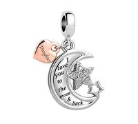 FGT Abalorio colgante de estrella de luna de dos tonos compatible con pulseras Pandora, cumpleaños, día de la madre, Navidad, I Love You to the Moon and Back, talla única, Cobre, No es una piedra