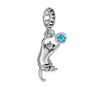 FGT Abalorio colgante de gato jugando compatible con pulseras Pandora, jengibre, gatito, gatito, amantes de los gatitos, regalo de cumpleaños, circonitas cúbicas, talla única, Cobre Zirconia cúbica