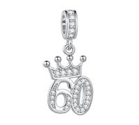 FGT Abalorio colgante de número de cumpleaños de celebración con corona de tiara, compatible con pulseras Pandora Moments para mujeres y familia, circonita cúbica de plata, talla única, Cobre Zirconia