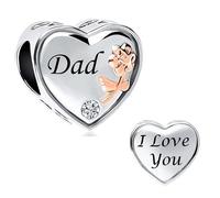 FGT Abalorio de amor para niñas y mujeres, compatible con pulseras Pandora, oro rosa, corazón, plata, regalo para papá, hijo, padre, familia, abuelo, mamá, Zirconia cúbica, No es una piedra preciosa