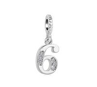FGT Abalorio de circonita cúbica transparente con número de la suerte, compatible con pulseras Pandora, para mujeres, hermanas, hijas, niñas, cumpleaños familiares, Zirconia cúbica, plata