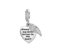 FGT Abalorio de corazón con alas de ángel para pulseras Pandora, Navidad, cumpleaños, citas conmemorativas, regalo de joyería para mujeres, hija, hermana, sobrina, nieta, talla única, Metal, No es una