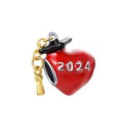 FGT Abalorio de corazón rojo de graduación 2024-2026 para pulseras Pandora, regalo de Navidad, cumpleaños, joyería para mujeres, hija, hermana, nieta, amigas, talla única, Metal, No es una piedra