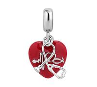 FGT Abalorio de estetoscopio de corazón rojo para pulseras, collares, colgantes compatibles con pulseras Pandora, regalo para mujeres y niñas, enfermeras, Zirconia cúbica, No es una piedra preciosa