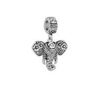 FGT Abalorio de la suerte con cabeza de elefante para pulseras, collares, colgantes compatibles con pulseras Pandora, zoológico tailandés, Zirconia cúbica, No es una piedra preciosa