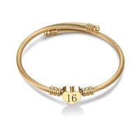FGT Brazalete de corazón dorado con número de la suerte, cumpleaños 13, 15, 16, 18, 21, 30, 40, 50, 60, 65, 70, regalos para hija y mujer, pulsera ajustable, talla única, Acero inoxidable, No es una