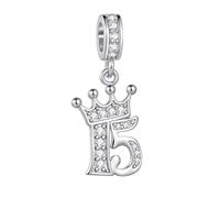 FGT Celebración Número de Cumpleaños con Tiara y Corona Colgante Compatible con Pulseras Pandora Moments para Mujeres, Familia, Zirconia Cúbica, Plata, talla única, Cobre Zirconia cúbica, Circonita