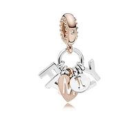 FGT Colgante familiar de oro rosa compatible con pulseras Pandora Moments de plata de ley, colgante de letra de corazón, regalo para mamá, mujer, nieta, hija, niñas, cumpleaños, día de la madre, Plata