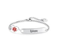 FGT Pulsera de identificación de alerta médica para mujeres, hombres y adultos, joyería médica de emergencia con símbolo de corazón grabado, pulsera de cadena ajustable de acero inoxidable, talla