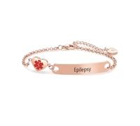 FGT Pulsera de oro rosa con identificación de alerta médica para mujeres, hombres y adultos, joyería médica de emergencia, corazón de acero inoxidable, pulsera de cadena ajustable, talla única, Acero