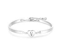 FGT Pulseras de plata con dije de corazón con inicial A-Z para mujer, Navidad, cumpleaños, joyería de regalo para hija, familia, amigos, ajustable, acero inoxidable, talla única, Metal, No es una