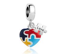 FGT Rompecabezas colgantes de concienciación sobre el autismo compatibles con pulseras Pandora Moments Apoyo Amor Familia Hija Hermana Nieta, Cobre, No es una piedra preciosa